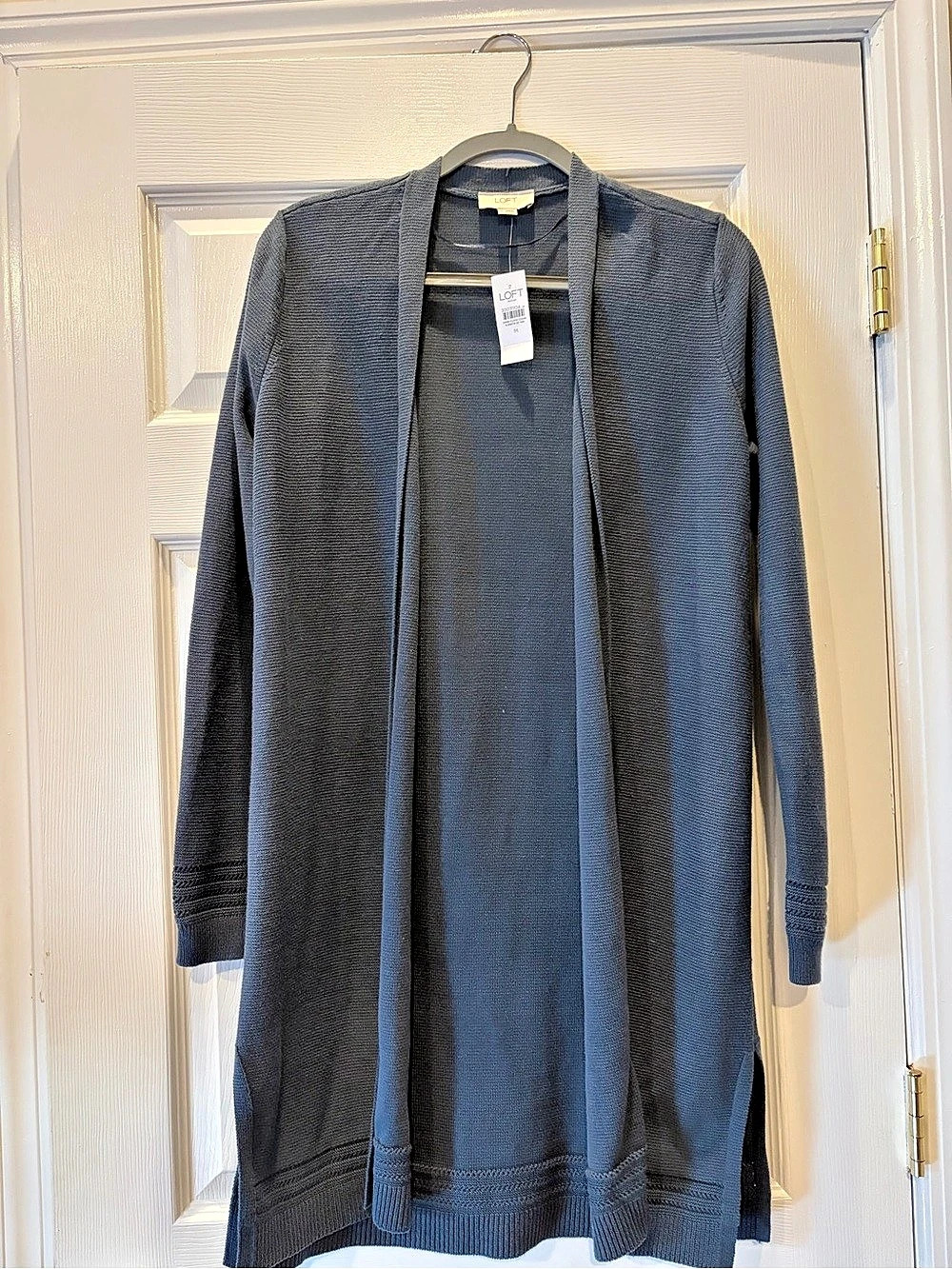 LOFT Open Front Knit Cardigan in charcoal blue Size Medium NWT